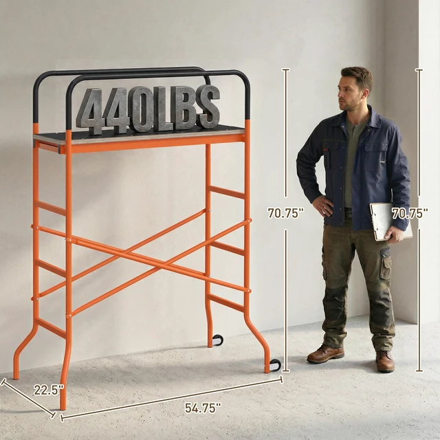 Alt view image 7 of 7 - Step Steel 4.6 2 6 ft Scaffold 2 Wheels Moving for Indoor and Outdoor Decoration Anti Skid, 440 Pound Capacity