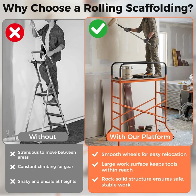 Alt view image 4 of 7 - Step Steel 4.6 2 6 ft Scaffold 2 Wheels Moving for Indoor and Outdoor Decoration Anti Skid, 440 Pound Capacity