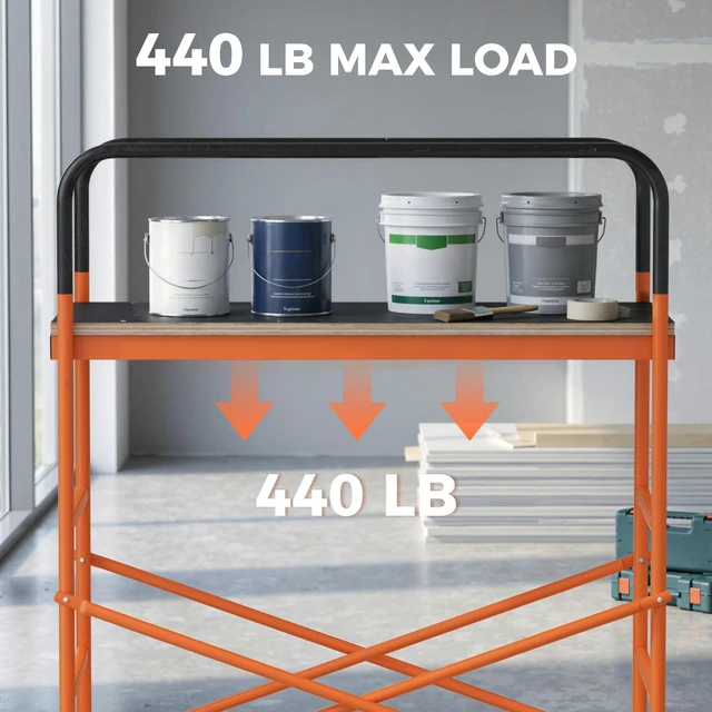 Alt view image 6 of 7 - Step Steel 4.6 2 6 ft Scaffold 2 Wheels Moving for Indoor and Outdoor Decoration Anti Skid, 440 Pound Capacity