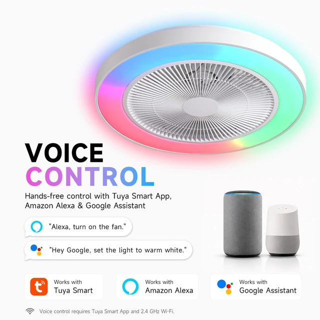 Alt view image 5 of 7 - Low Profile Ceiling Fan, 20 in Caged Safety Design for Kids RGB Color Smart App Remote Control Quiet Flush Mount Motor