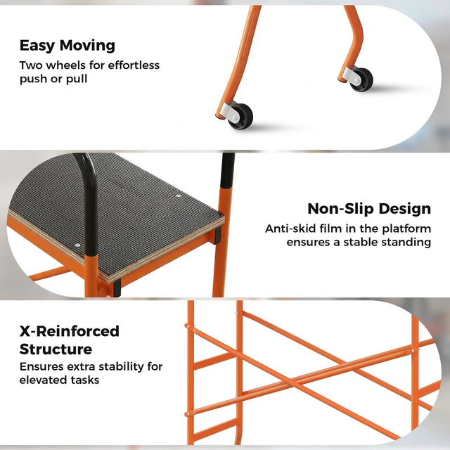 Alt view image 5 of 7 - Step Steel 4.6 2 6 ft Scaffold 2 Wheels Moving for Indoor and Outdoor Decoration Anti Skid, 440 Pound Capacity
