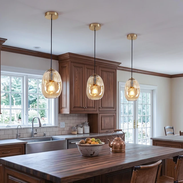 Alt view image 3 of 7 - Pack Wavy Glass Pendant, Irregular Clear Glass Hanging with Brass Finish Base Pendant Lighting for Kitchen Island