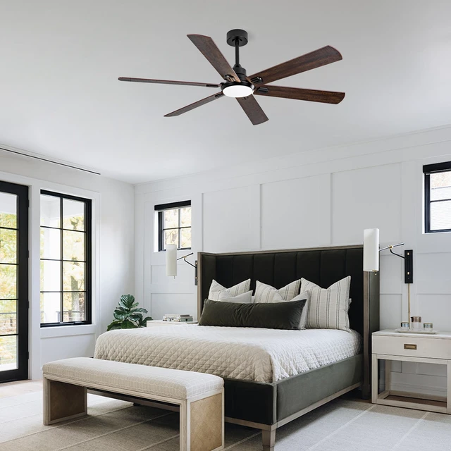 Alt view image 2 of 7 - 60 Inch Smart Indoor and Outdoor Ceiling Fan with Dimmable LED, Speed Quiet Reversible Motor Remote Control Dual Finish