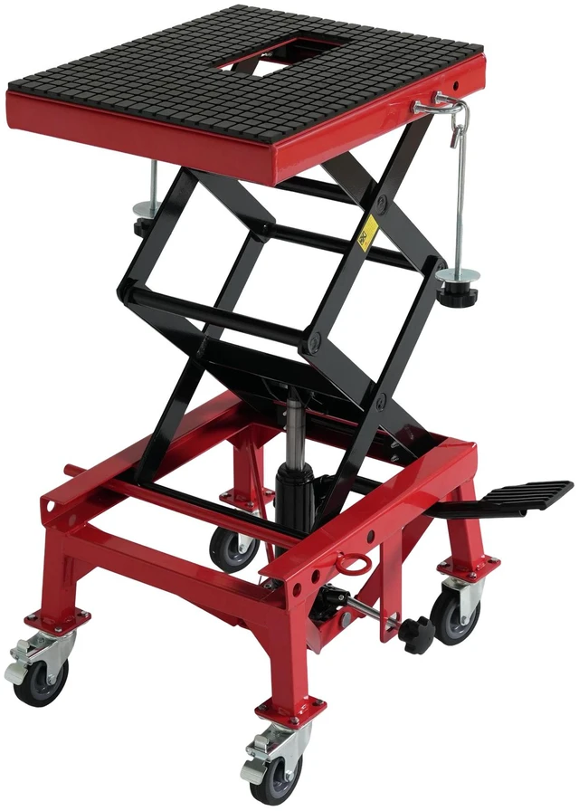 Main image of Hydraulic Motorcycle Lift Table, Heavy Duty Foot Pedal Scissor Jack with Wide Deck Hooks and 4 Wheels Mini Lift Stand