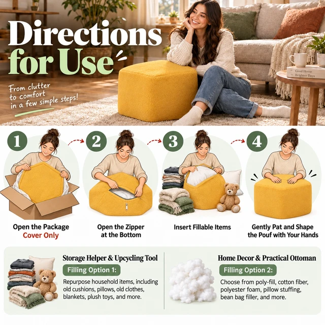 Alt view image 6 of 7 - Storage Ottoman Cover with Bottom Zipper, Foldable Foot Rest Stool with Storage for Toys Towels Clothes Space Saving