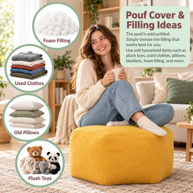 Alt view image 5 of 7 - Storage Ottoman Cover with Bottom Zipper, Foldable Foot Rest Stool with Storage for Toys Towels Clothes Space Saving