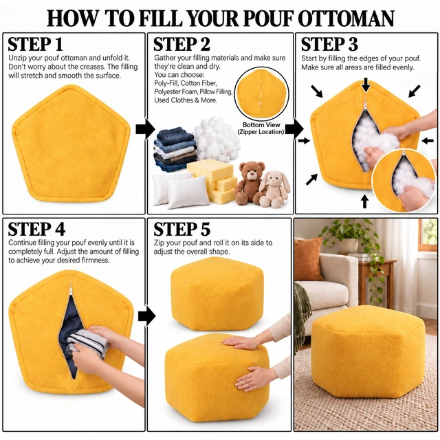 Alt view image 7 of 7 - Storage Ottoman Cover with Bottom Zipper, Foldable Foot Rest Stool with Storage for Toys Towels Clothes Space Saving