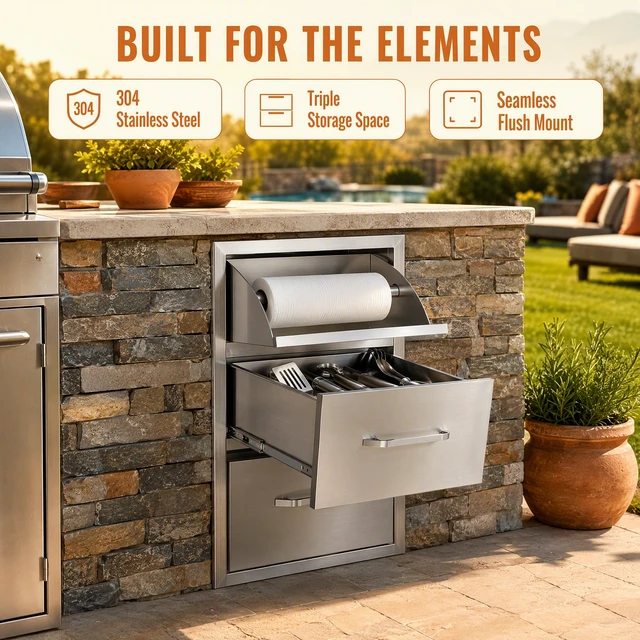 Alt view image 5 of 7 - Drawer Cabinets for Outdoor Kitchens Courtyards, Silver, Stainless Steel