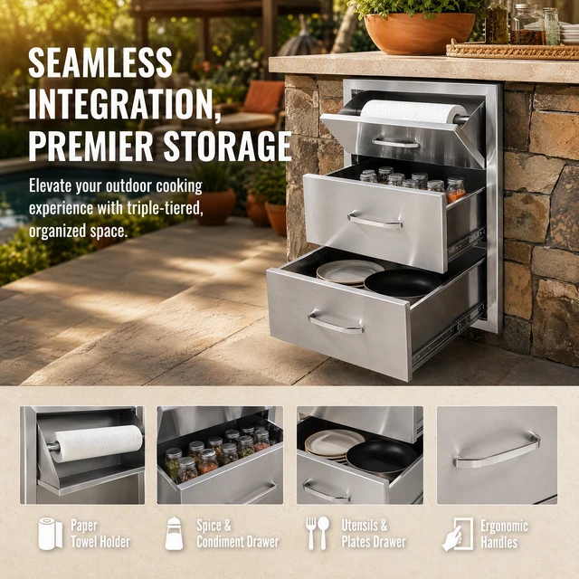 Alt view image 7 of 7 - Drawer Cabinets for Outdoor Kitchens Courtyards, Silver, Stainless Steel