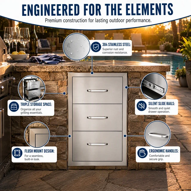 Alt view image 4 of 7 - Drawer Cabinets for Outdoor Kitchens Courtyards, Silver, Stainless Steel