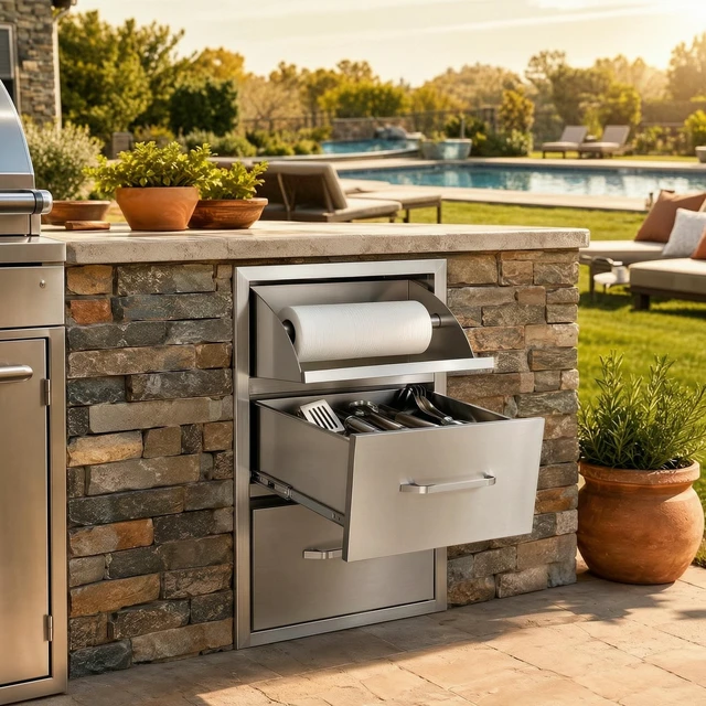 Main image of Drawer Cabinets for Outdoor Kitchens Courtyards, Silver, Stainless Steel