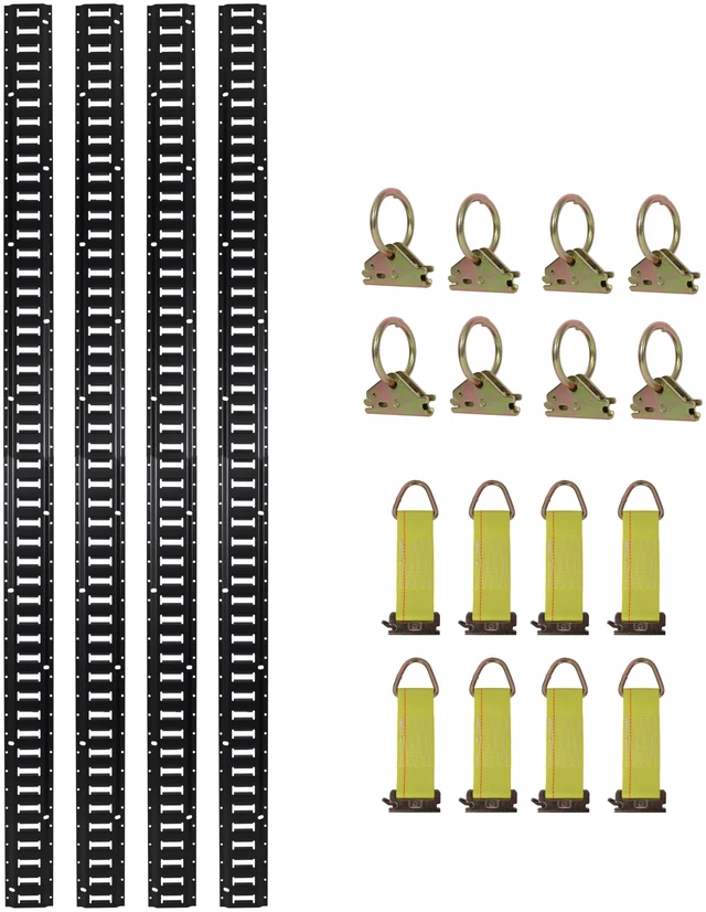 Main image of 8 ft Track Tie Down Rail Kit, Indoor Track 8 Pack for Vans Trailers Motorcycle Tie Downs Atv Mountings 8 Steel Ring