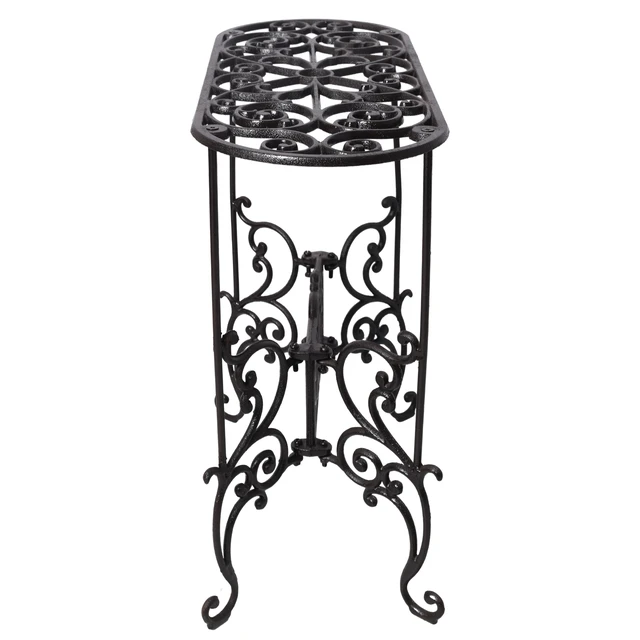 Alt view image 5 of 7 - Cast Iron Oval Plant Stand, Heavy Duty Plant Display Rack Indoor Outdoor Decorative Holder for Living Patio, Black