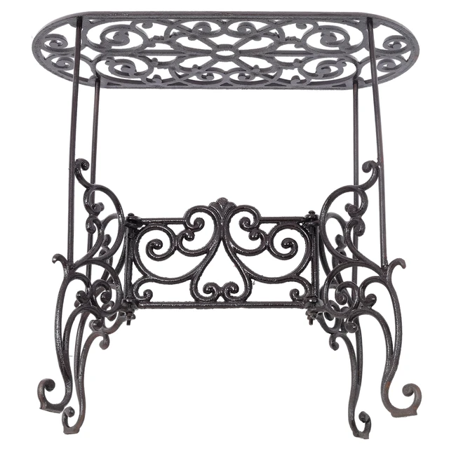 Alt view image 3 of 7 - Cast Iron Oval Plant Stand, Heavy Duty Plant Display Rack Indoor Outdoor Decorative Holder for Living Patio, Black