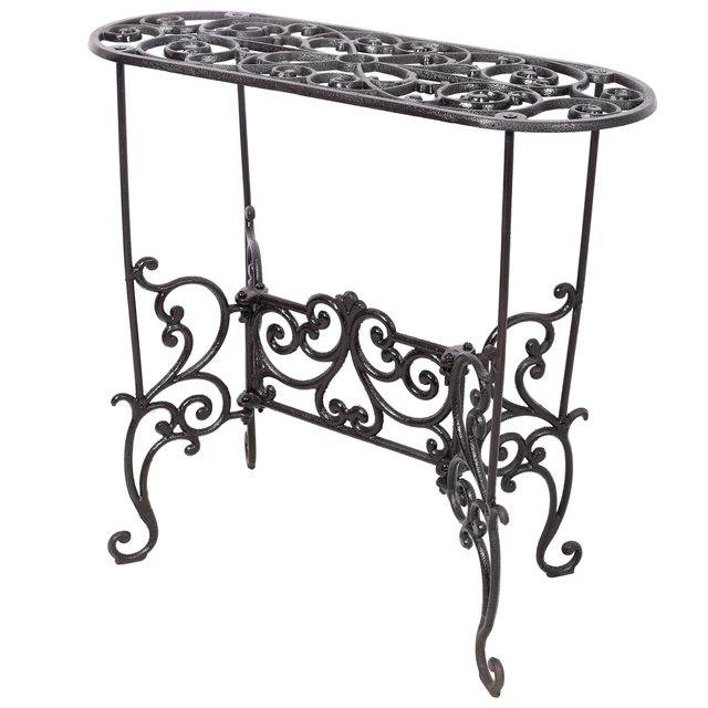 Alt view image 2 of 7 - Cast Iron Oval Plant Stand, Heavy Duty Plant Display Rack Indoor Outdoor Decorative Holder for Living Patio, Black