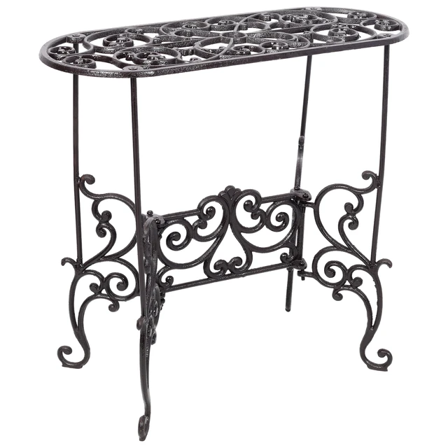 Alt view image 4 of 7 - Cast Iron Oval Plant Stand, Heavy Duty Plant Display Rack Indoor Outdoor Decorative Holder for Living Patio, Black