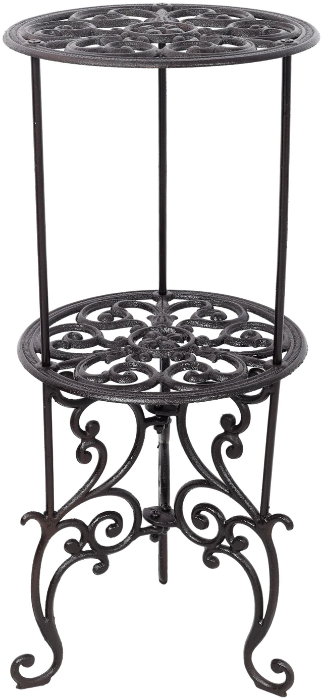 Main image of 2 Tier Cast Iron Plant Stand, Decorative Metal Flower Pot Holder Scrollwork Display Rack Heavy Duty Plant Holder