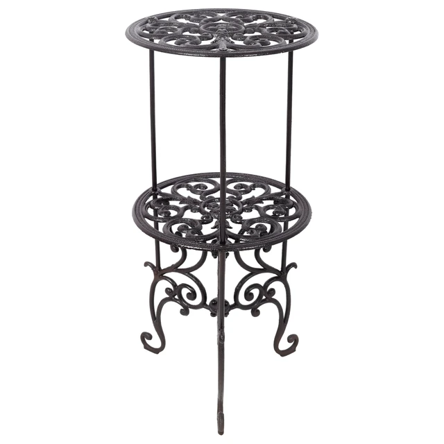 Alt view image 2 of 7 - 2 Tier Cast Iron Plant Stand, Decorative Metal Flower Pot Holder Scrollwork Display Rack Heavy Duty Plant Holder