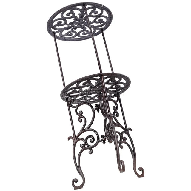 Alt view image 5 of 7 - 2 Tier Cast Iron Plant Stand, Decorative Metal Flower Pot Holder Scrollwork Display Rack Heavy Duty Plant Holder