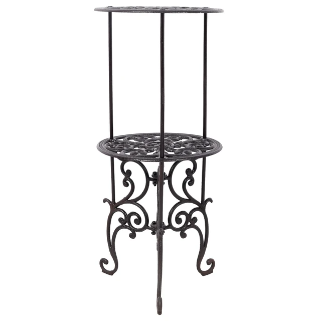 Alt view image 3 of 7 - 2 Tier Cast Iron Plant Stand, Decorative Metal Flower Pot Holder Scrollwork Display Rack Heavy Duty Plant Holder