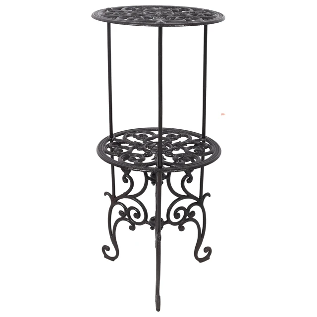 Alt view image 4 of 7 - 2 Tier Cast Iron Plant Stand, Decorative Metal Flower Pot Holder Scrollwork Display Rack Heavy Duty Plant Holder