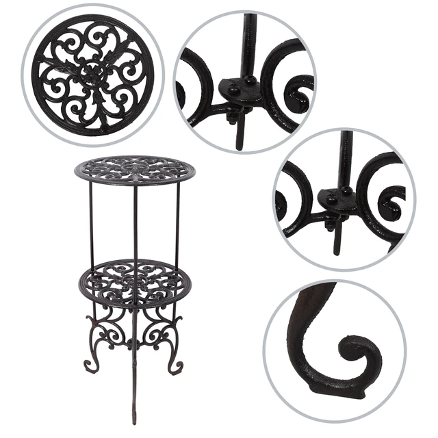 Alt view image 6 of 7 - 2 Tier Cast Iron Plant Stand, Decorative Metal Flower Pot Holder Scrollwork Display Rack Heavy Duty Plant Holder