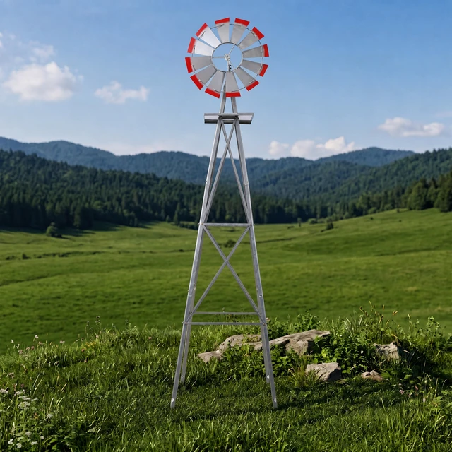 Alt view image 5 of 7 - Decorative Garden Windmill, Heavy Duty Metal Yard Ornament with Leg Frame Outdoor Lawn Decoration, Gray, Steel