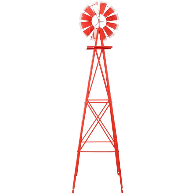 Alt view image 2 of 7 - Decorative Garden Windmill, Heavy Duty Metal Yard Ornament with Leg Frame Outdoor Lawn Decoration, Red, Steel
