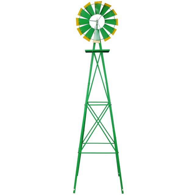 Alt view image 2 of 7 - Decorative Garden Windmill, Heavy Duty Metal Yard Ornament with Leg Frame Outdoor Lawn Decoration, Green, Steel