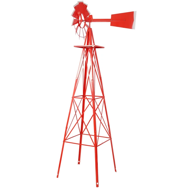 Alt view image 3 of 7 - Decorative Garden Windmill, Heavy Duty Metal Yard Ornament with Leg Frame Outdoor Lawn Decoration, Red, Steel