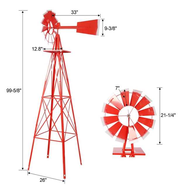 Alt view image 7 of 7 - Decorative Garden Windmill, Heavy Duty Metal Yard Ornament with Leg Frame Outdoor Lawn Decoration, Red, Steel
