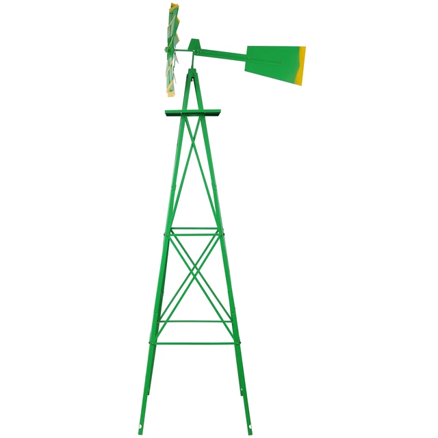 Alt view image 3 of 7 - Decorative Garden Windmill, Heavy Duty Metal Yard Ornament with Leg Frame Outdoor Lawn Decoration, Green, Steel