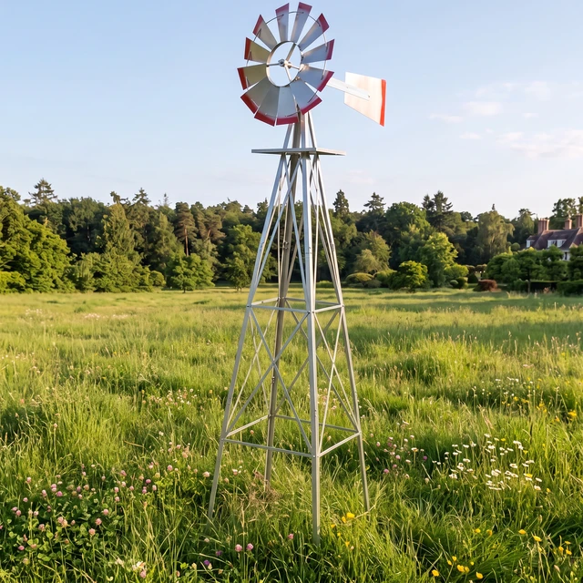 Alt view image 6 of 7 - Decorative Garden Windmill, Heavy Duty Metal Yard Ornament with Leg Frame Outdoor Lawn Decoration, Gray, Steel