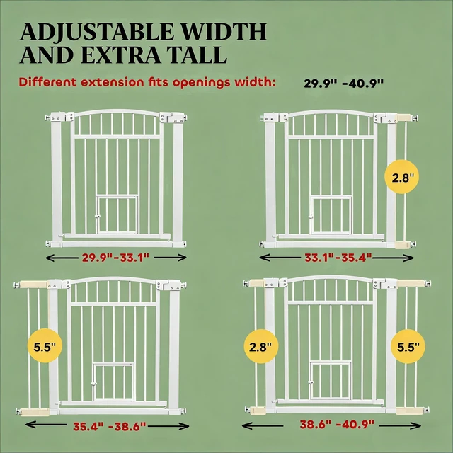 Alt view image 6 of 7 - Pet Gate, Extra Wide Walk Through Dog Gate Cat Door, White, Steel, Pens Hutches