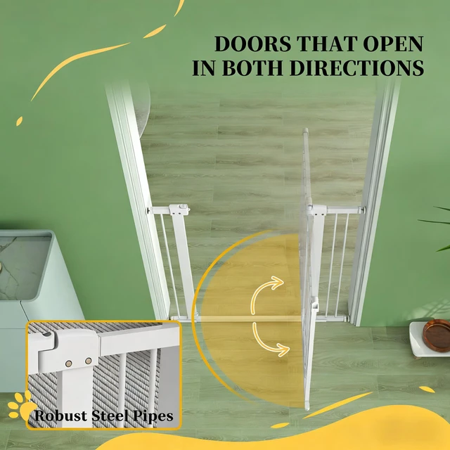 Alt view image 4 of 7 - Pet Gate, Extra Wide Walk Through Dog Gate Cat Door, White, Steel, Pens Hutches