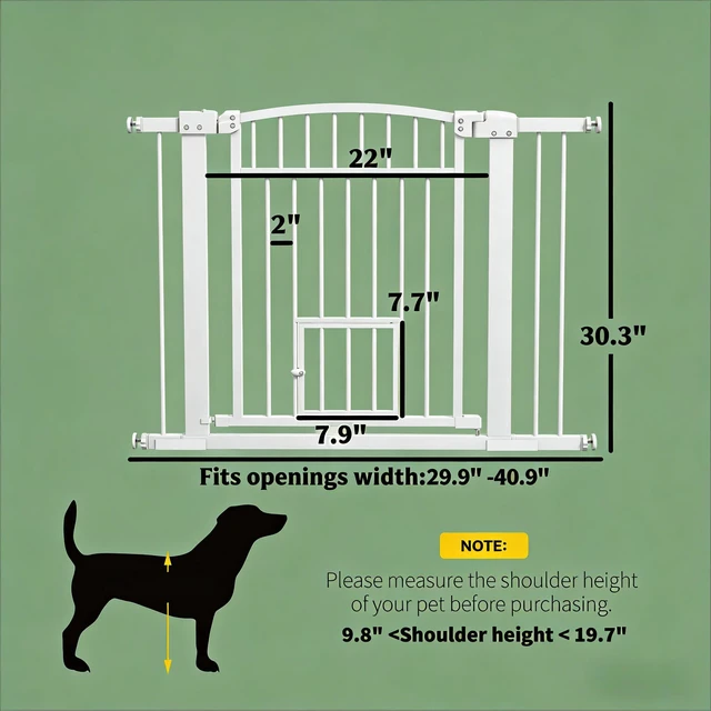Alt view image 7 of 7 - Pet Gate, Extra Wide Walk Through Dog Gate Cat Door, White, Steel, Pens Hutches