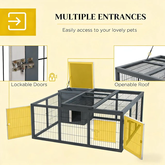 Alt view image 3 of 7 - Small Animal Hutch Cage, Pet Rabbit, Gray, Metal and Wood, Pens Hutches