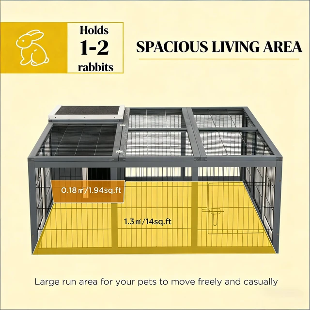 Alt view image 5 of 7 - Small Animal Hutch Cage, Pet Rabbit, Gray, Metal and Wood, Pens Hutches
