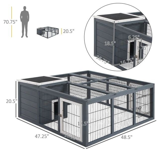 Alt view image 7 of 7 - Small Animal Hutch Cage, Pet Rabbit, Gray, Metal and Wood, Pens Hutches