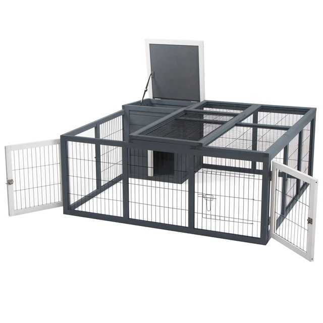 Alt view image 6 of 7 - Small Animal Hutch Cage, Pet Rabbit, Gray, Metal and Wood, Pens Hutches