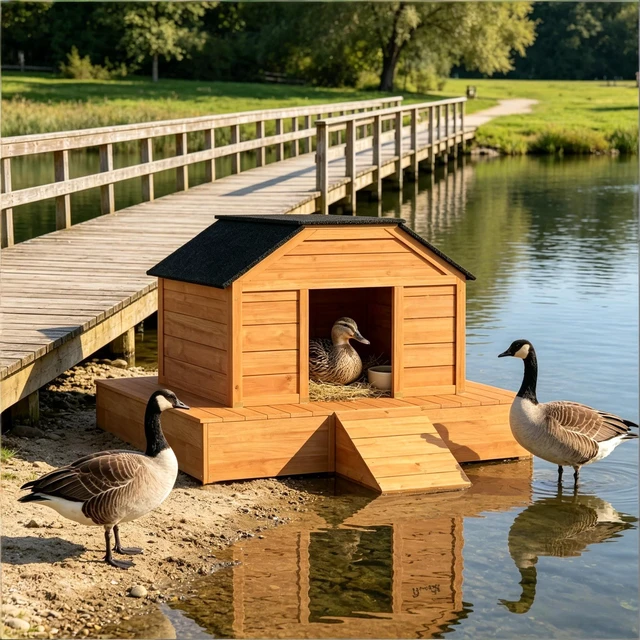 Main image of Poultry Cage with Dual Doors, Duck Coop Outdoor Duck Pet, Black Orange, Wood, Pens Hutches