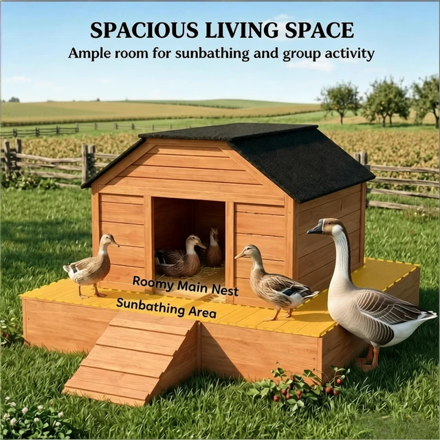 Alt view image 5 of 7 - Poultry Cage with Dual Doors, Duck Coop Outdoor Duck Pet, Black Orange, Wood, Pens Hutches