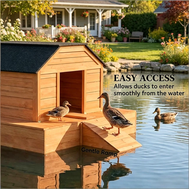 Alt view image 6 of 7 - Poultry Cage with Dual Doors, Duck Coop Outdoor Duck Pet, Black Orange, Wood, Pens Hutches
