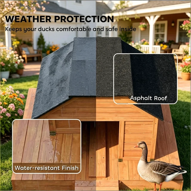 Alt view image 7 of 7 - Poultry Cage with Dual Doors, Duck Coop Outdoor Duck Pet, Black Orange, Wood, Pens Hutches