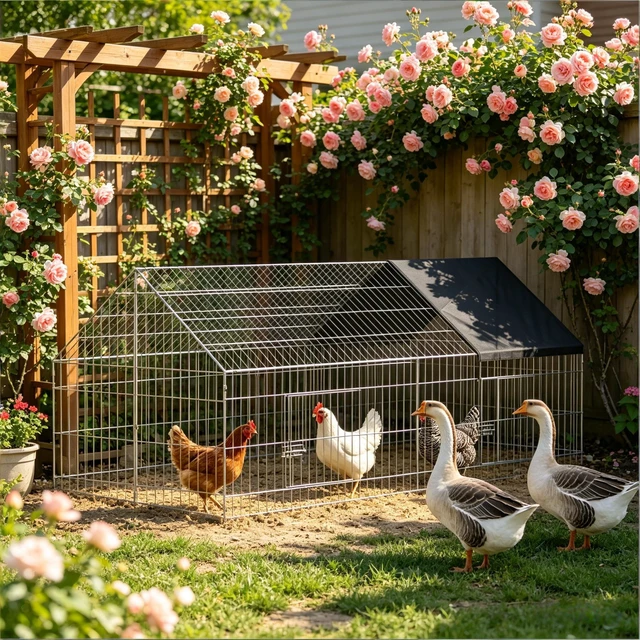 Main image of Chicken Coop, Duck Coop Rabbit Cage Small Animals Black Silver, Oxford Fabric and Steel, Pens Hutches