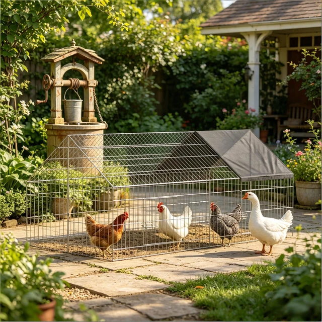 Alt view image 2 of 7 - Chicken Coop, Duck Coop Rabbit Cage Small Animals Black Silver, Oxford Fabric and Steel, Pens Hutches