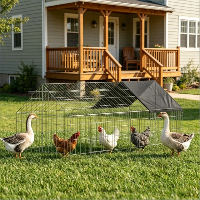 Alt view image 3 of 7 - Chicken Coop, Duck Coop Rabbit Cage Small Animals Black Silver, Oxford Fabric and Steel, Pens Hutches