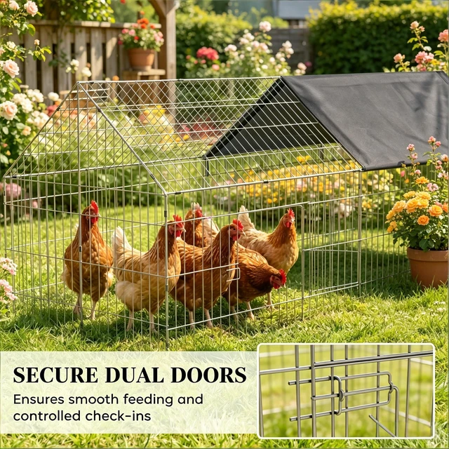 Alt view image 5 of 7 - Chicken Coop, Duck Coop Rabbit Cage Small Animals Black Silver, Oxford Fabric and Steel, Pens Hutches