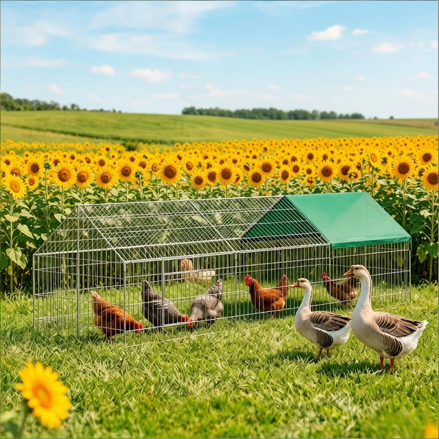 Main image of Outdoor Chicken Coop, Duck Coop Rabbit Cage Small Animals Green Silver, Oxford Fabric and Steel, Pens Hutches