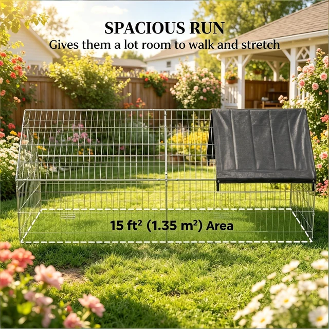 Alt view image 6 of 7 - Chicken Coop, Duck Coop Rabbit Cage Small Animals Black Silver, Oxford Fabric and Steel, Pens Hutches